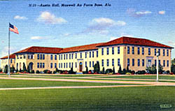 Historic postcard of Building 800--Austin Hall