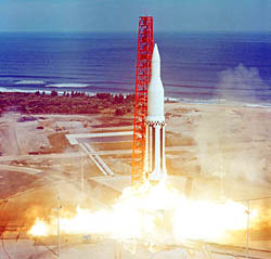 Saturn [SA-3] lifting off from Launch Complex 34