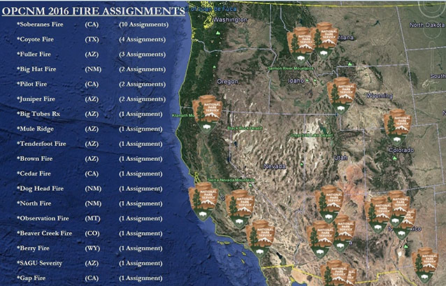 Map of Organ Pipe Cactus National Monument incident assignments in 2016