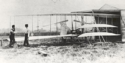 Wilbur and Orville Wright with the Flyer II at Huffman Prairie