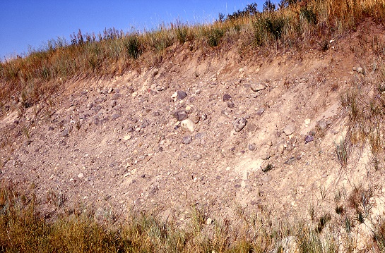 A road cut through a moraine in Yellowstone National Park (WY/MT) exposes the glacial till inside