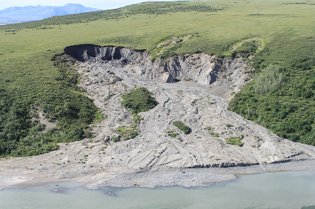 a hillside partially eroded or washed away