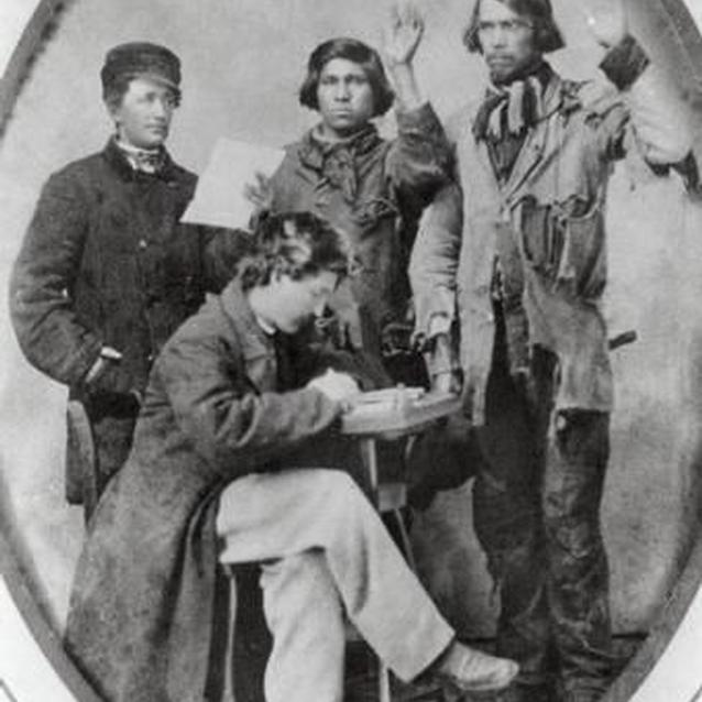 Photo of Native American Civil War recruits enlisting in the Union Army.