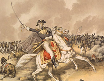 Painting of Andrew Jackson on a horse with saber