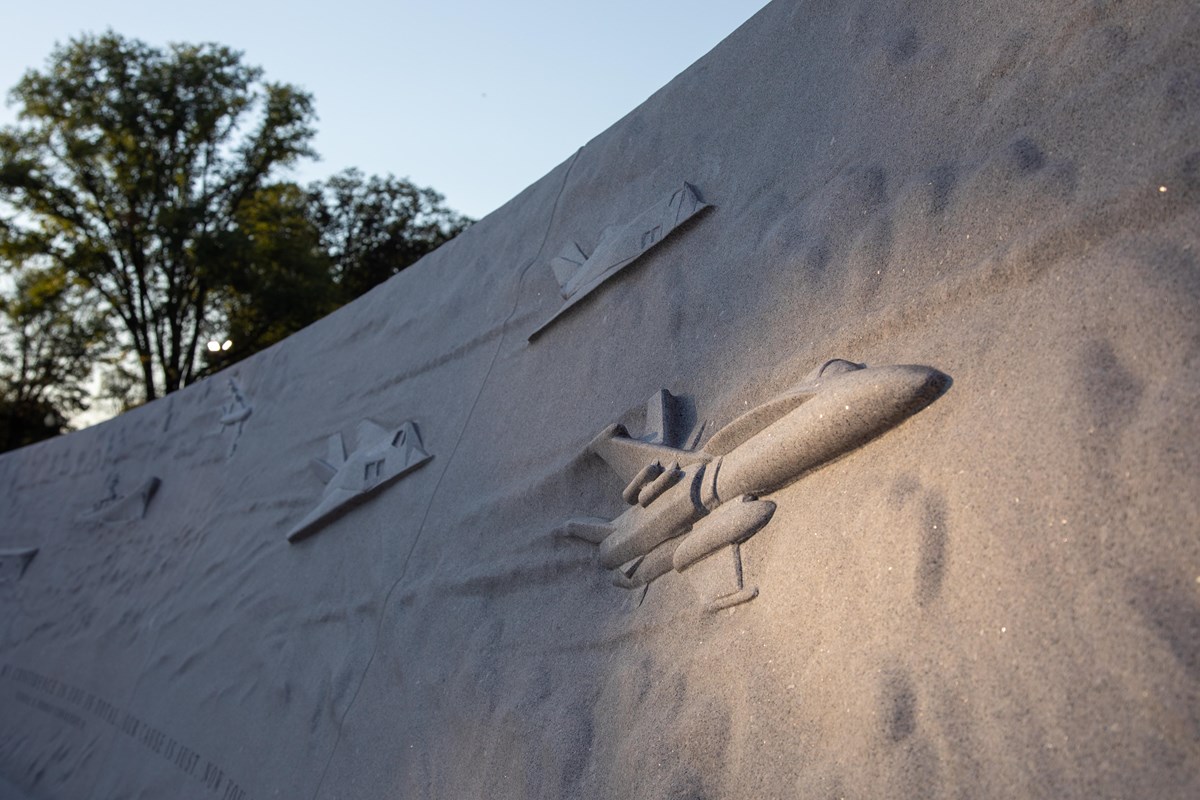 Bas relief of aircraft at the Desert Shield and Desert Storm Memorial.