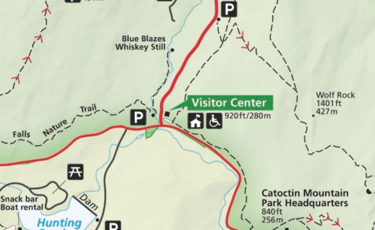Image of map indicating parking lots for Visitor Center