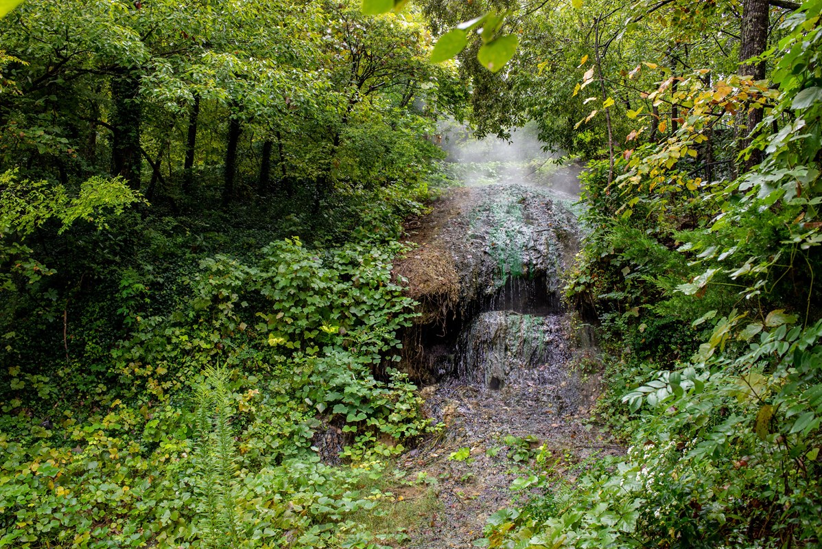 Misty water evaporating from a cascade 