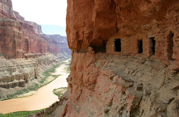 Granaries, locations where Native American tribes stored their food and belongings, found at Nankoweep in the Grand Canyon.
