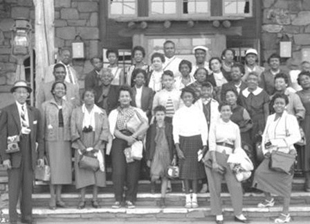 African American Group visiting the Bright Angel Lodge in the Grand Canyon in 1956.