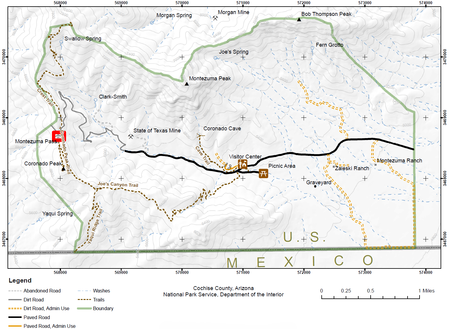 Overview map of Coronado, red box outlines Montezuma Pass