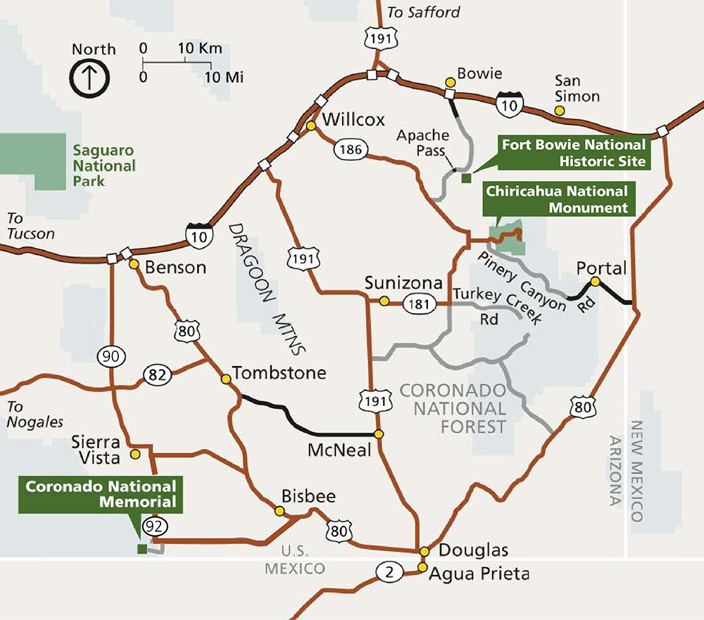 Map of Southeast Arizona in relation to Coronado National Memorial