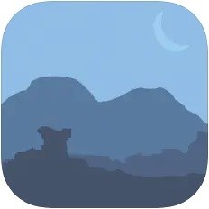 icon with an illustration of a silhouetted volcanic landscape