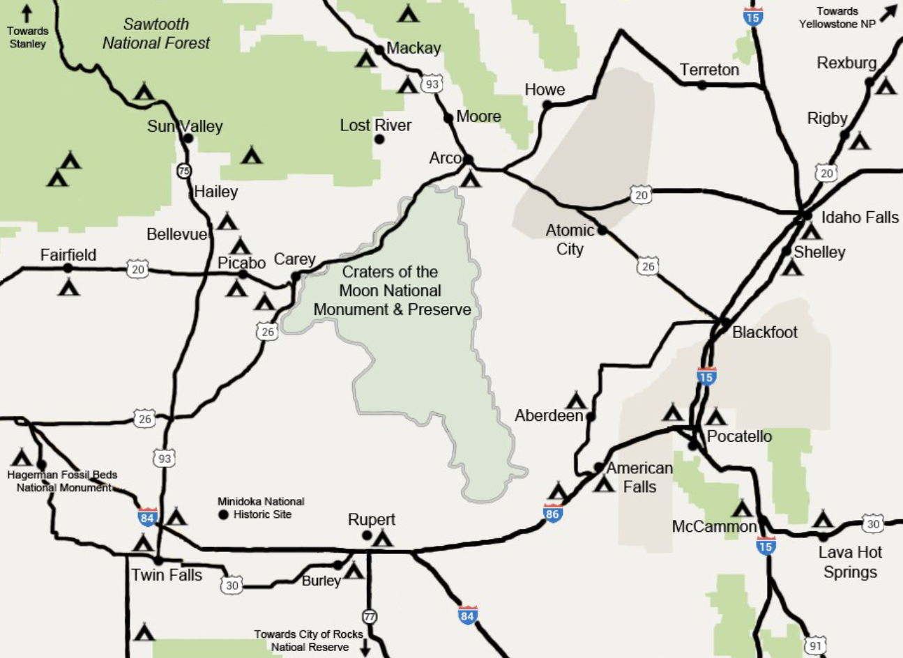 map showing nearby camping locations