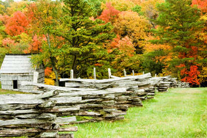 fence and building at the historic Hensley Settlement