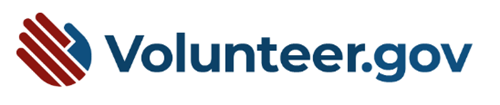 red and blue handprint graphic logo of the Volunteer.gov website