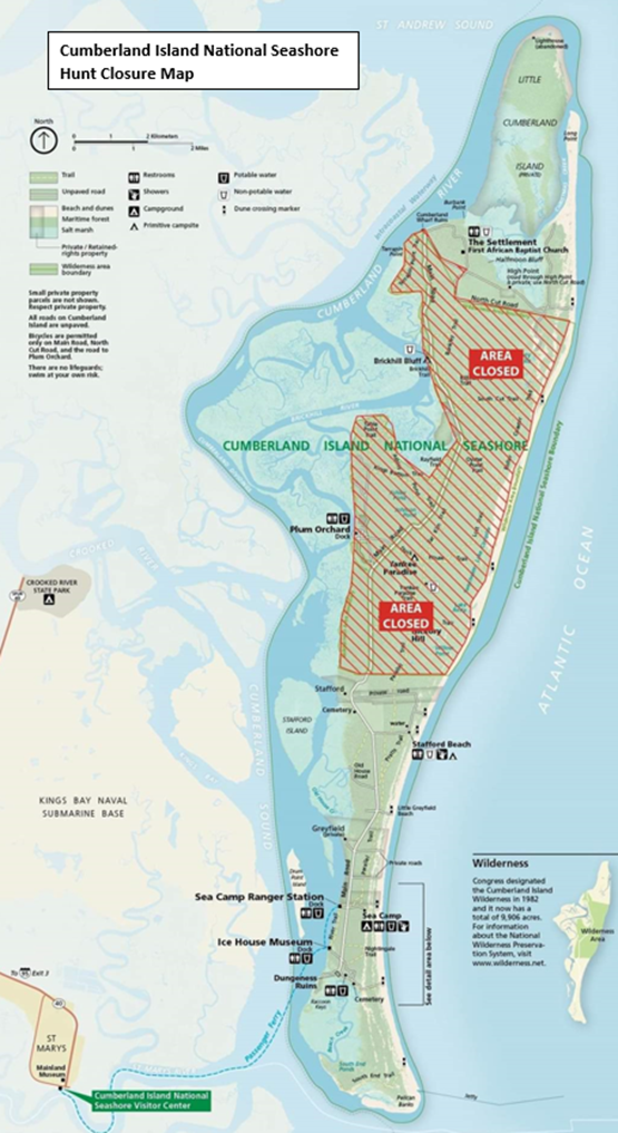 Cumberland Island map showing hunting area