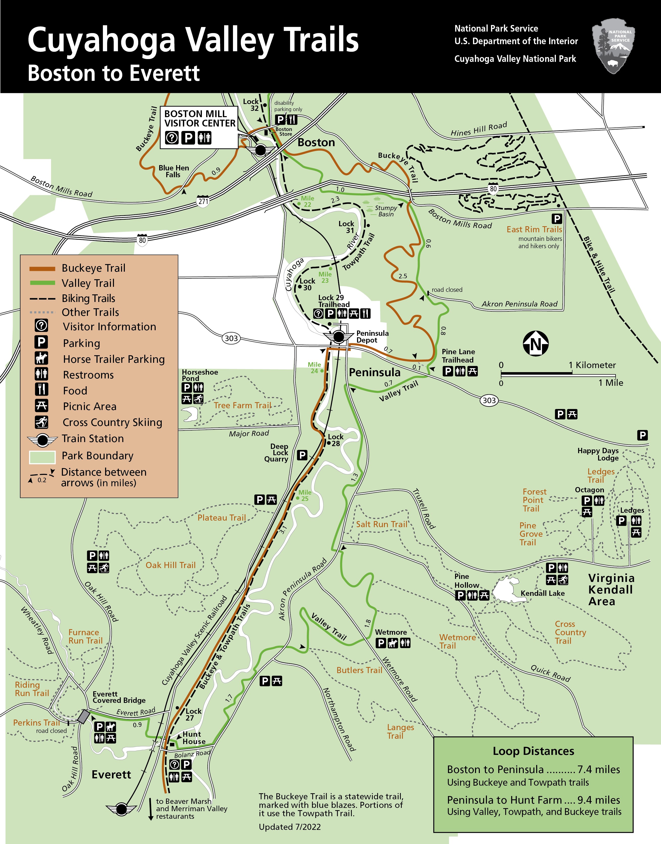 Map of the Cuyahoga Valley Trails from Boston to Everett