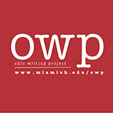Ohio Writing Project Logo and web address white letters on a red background.