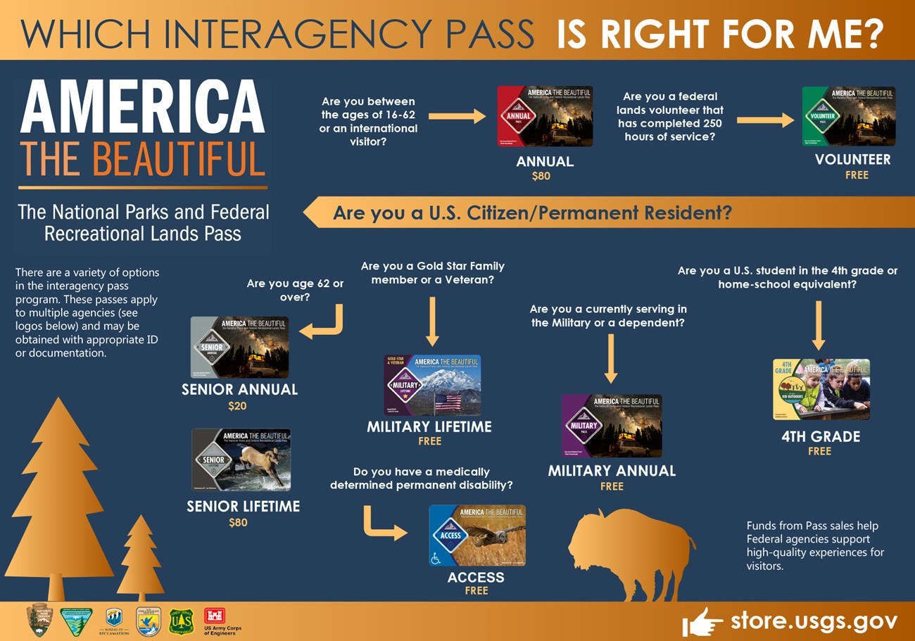 Flowchart showing the various America the Beautiful Passes and requirements for each.