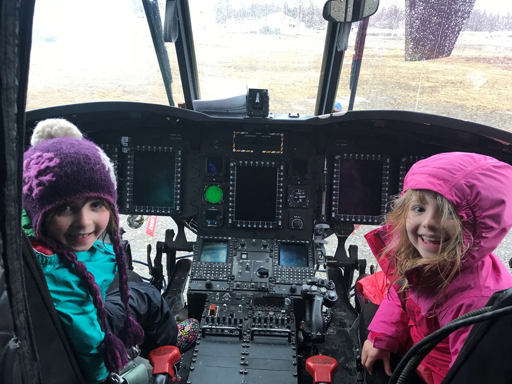 Two future pilots visit the Chinook cockpit