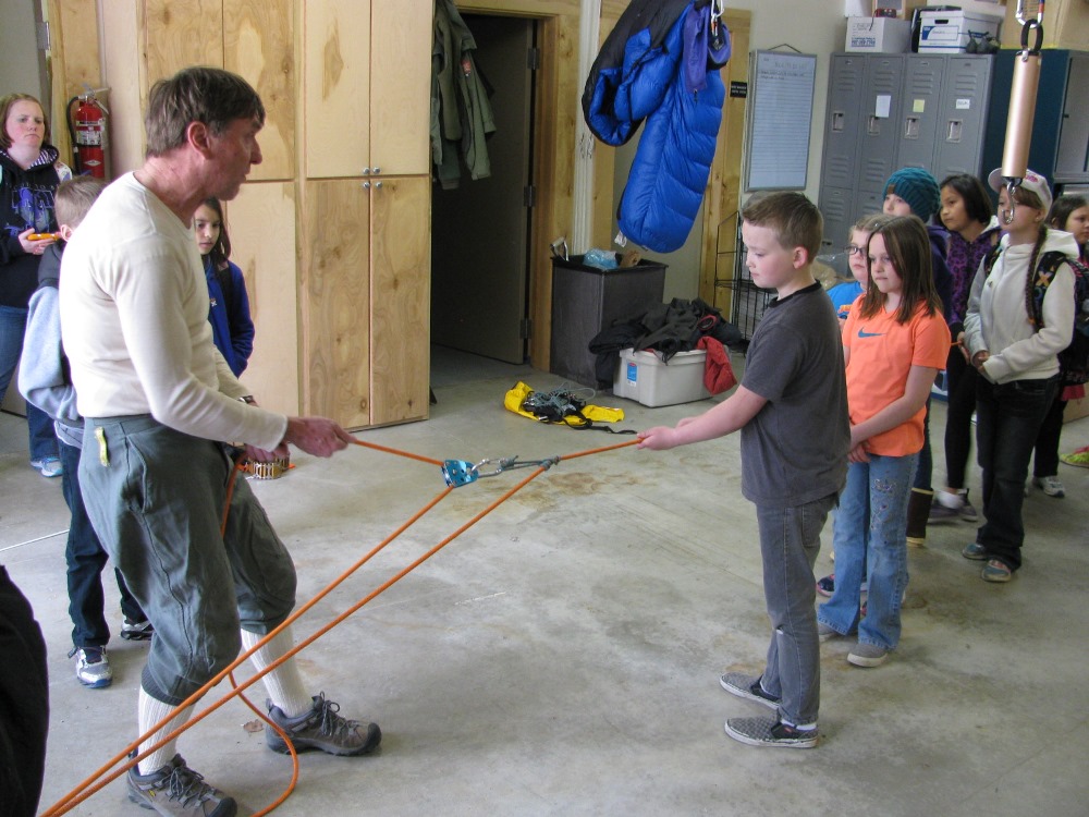 Ranger demonstrates a rope and pulley system
