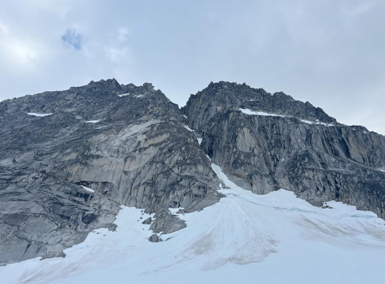 View of a climb between two rock faces