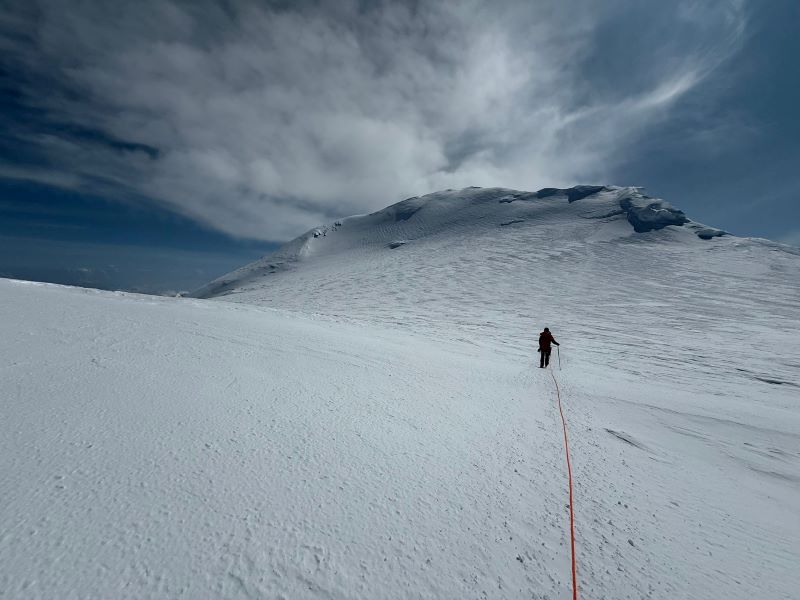 A single mountaineering a snowy scape