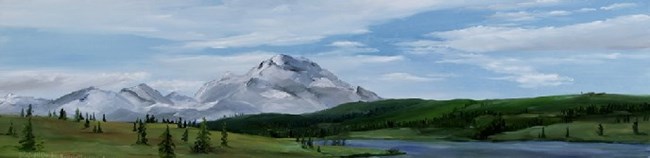 oil painting of a mountain and forest