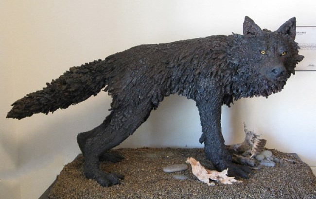 a metal wolf sculpture