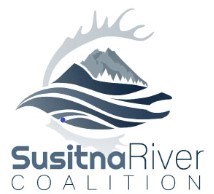 Susitna River Coalition logo river in foreground with a mountain in the background