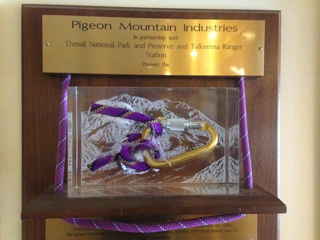 Award plaque with climbing rope and carabiner