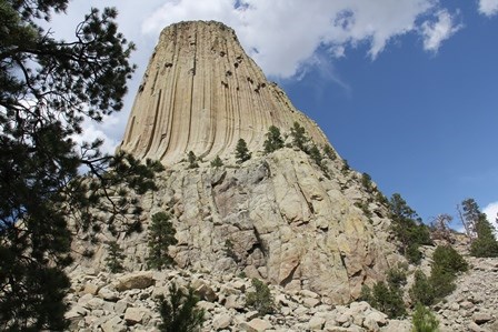 Close up view of the southwest shoulder of Devils Tower