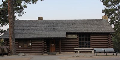 A single story log structure which serves as the park visitor center