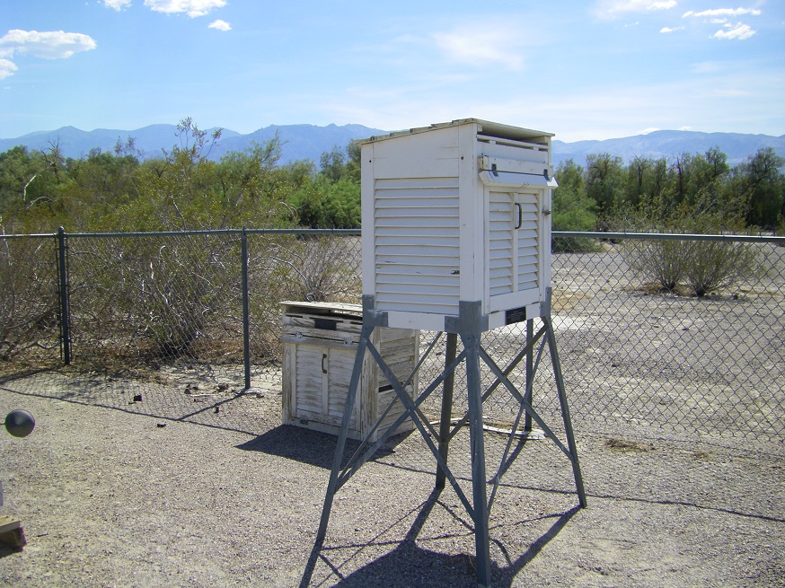Weather station at Furnace Creek is in a white, ventilated box about 4 feet off the ground.