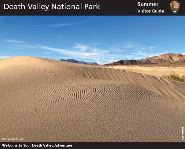 front page of summer guide showing mesquite flat sand dunes