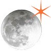 Moon cut out with orange star vector.