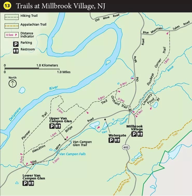 Map of trails around the Millbrook Village area