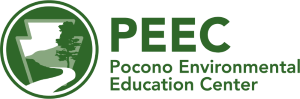 A green keystone shape with a tree, mountains, and a river in it. The words "Pocono Environmental Education Center" next to it.