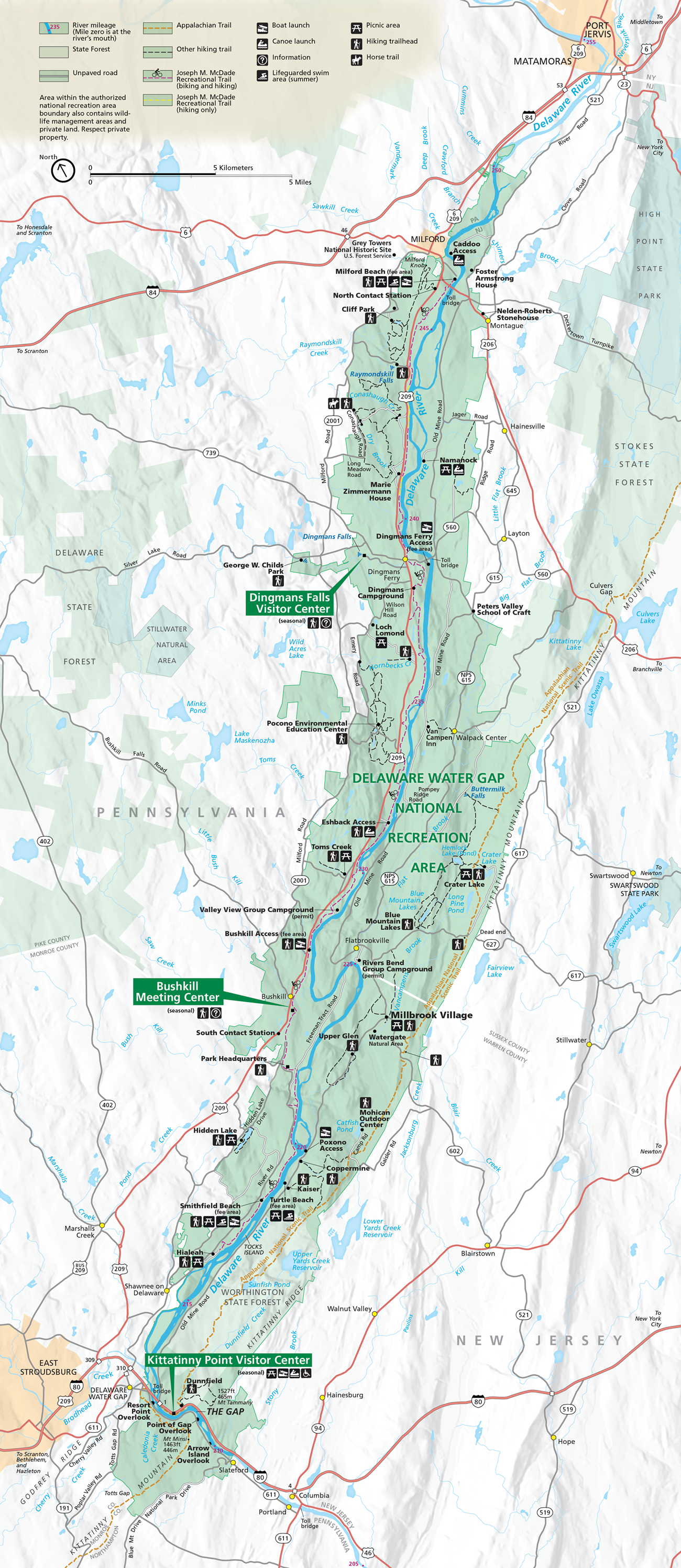 A map of the Delaware Water Gap National Recreation Area.