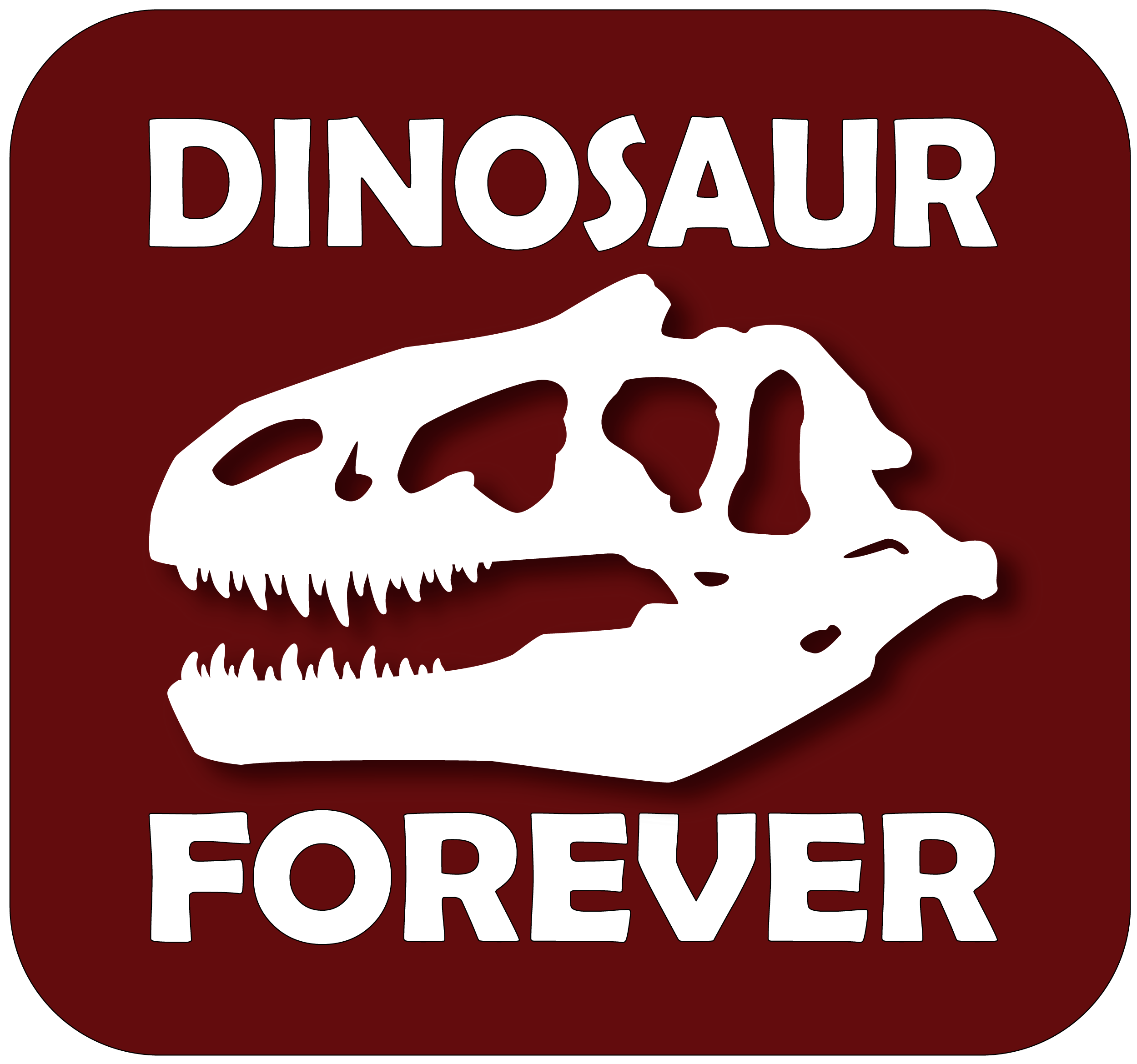 Logo for DinosaurForever, graphic of dinosaur skull