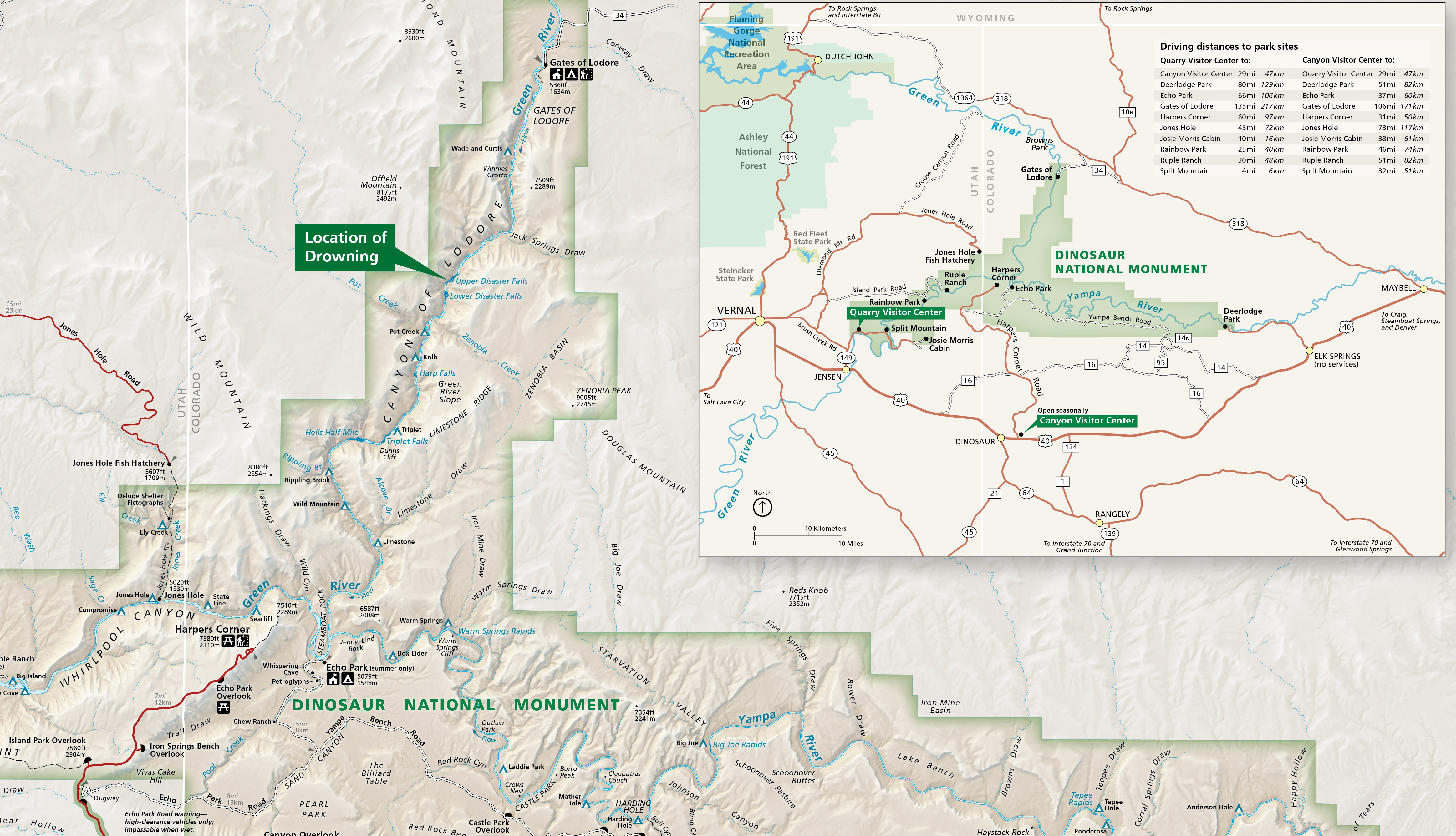 Map of Dinosaur with location of incident