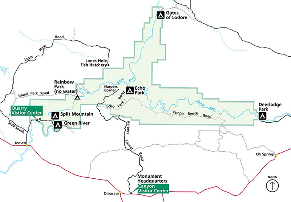 Map showing the locations of the campgrounds within the monument.