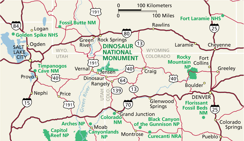 Regional map showing location of Dinosaur National Monument.