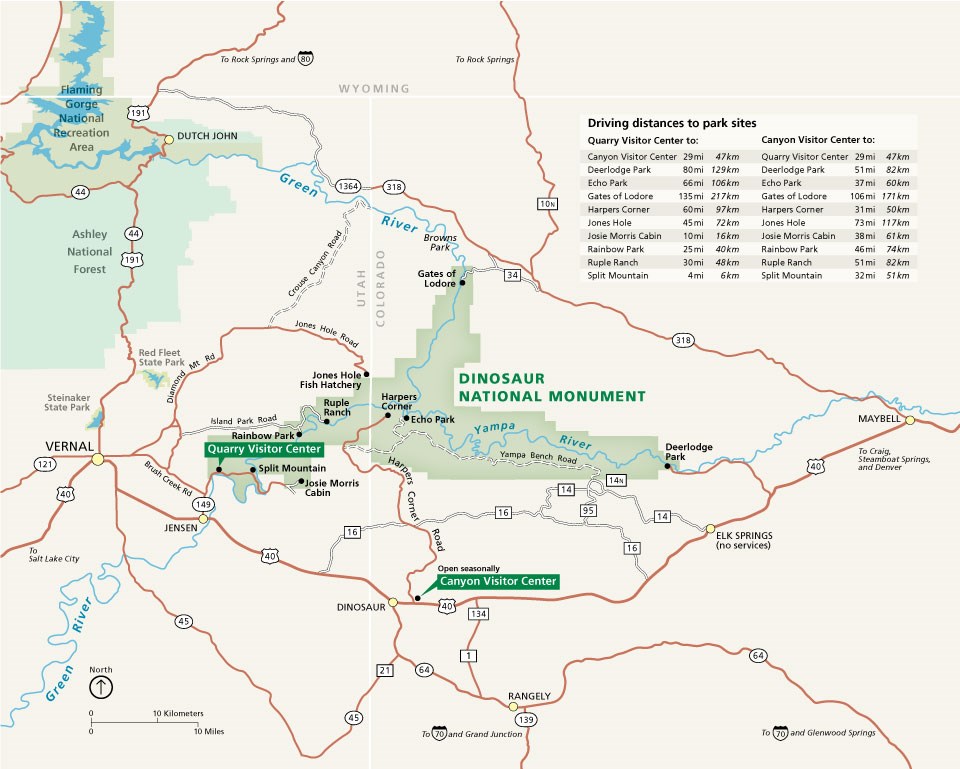 Map showing Dinosaur National Monument and the surrounding area.