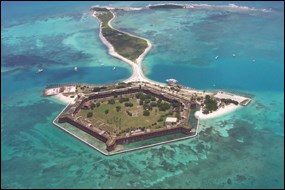 Aerial view of Fort Jefferson looking east