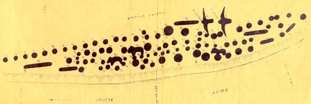 Portion of map drawn by T. H. Lewis of the mounds in the Sny Magill Group