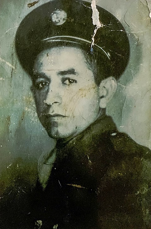 A black and white photo of Juventino Villarreal in his military uniform.