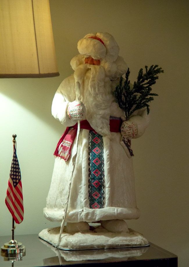 A small Father Christmas statue inside the Eisenhower home