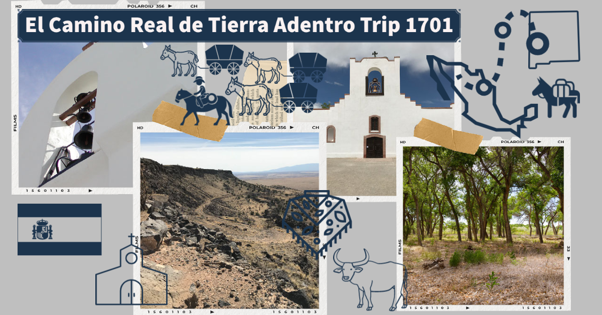 A scrapbook page depicting multiple scenes from the trail, and relevant icon images.