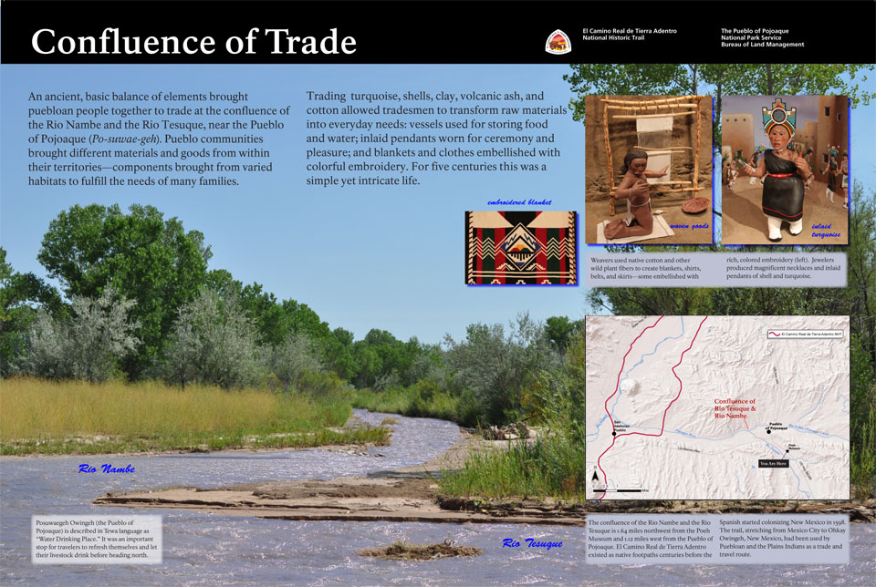 Exhibit showing two rivers and inset images about local geography and weaving